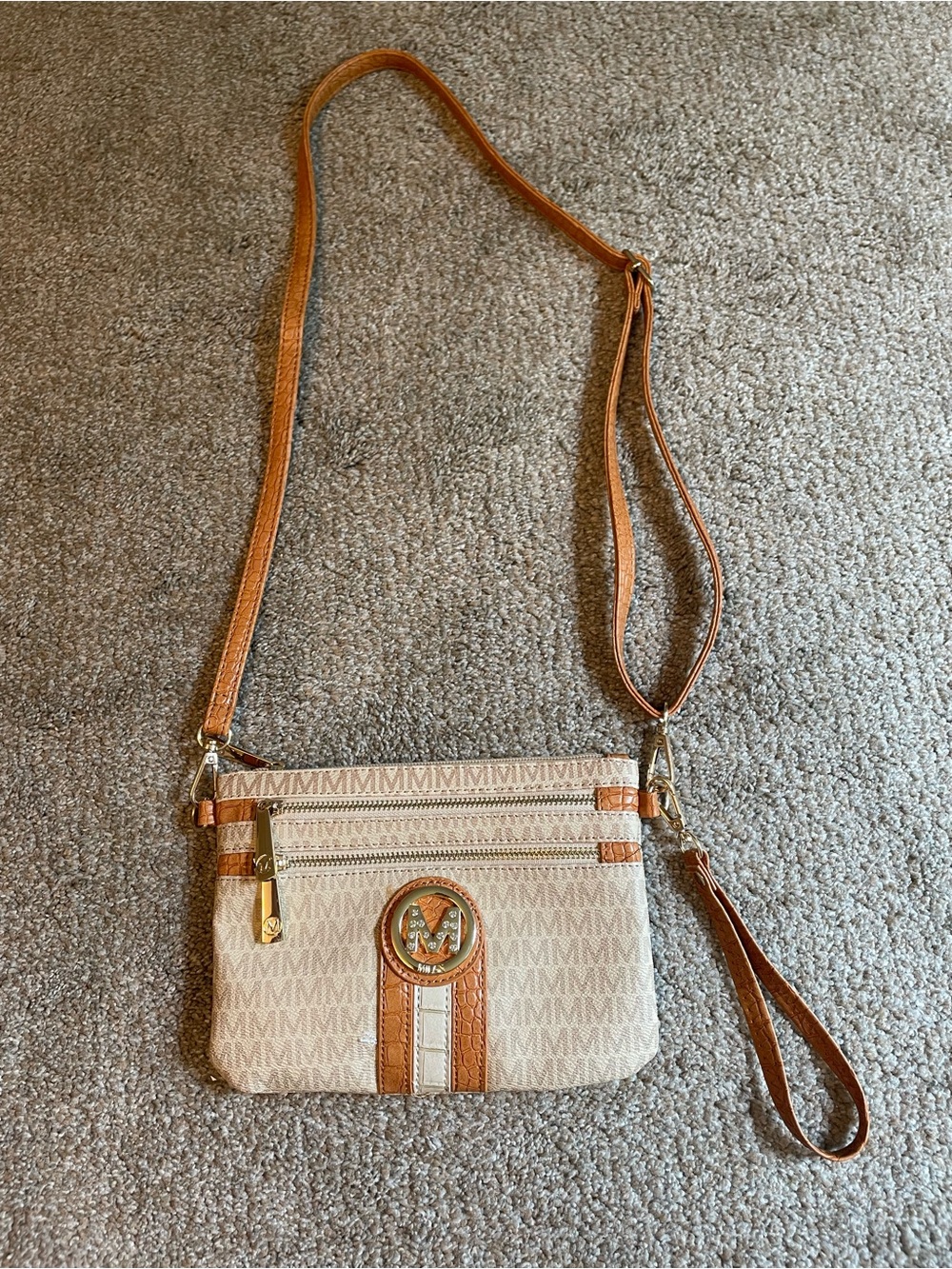 MKF Collection Tarren Signature Mini Crossbody Wristlet/ Bag By Mia K Beige